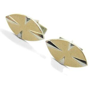 Vintage Oval Cufflinks Polished Silver Tone & Brushed Gold Tone Signed Pat Pend